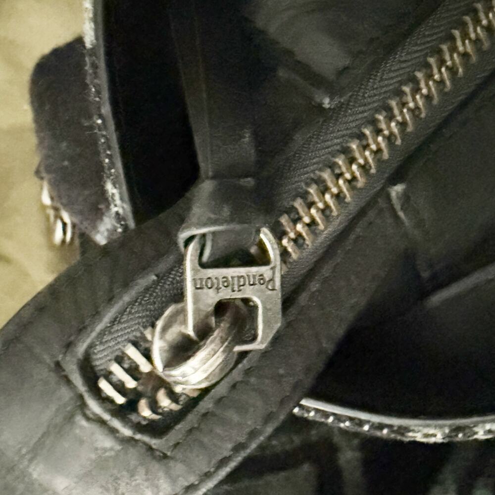 PENDLETON | Long Tote Foldover Bag Crossbody Wool Leather Harding Black Gray - Picture 9 of 9